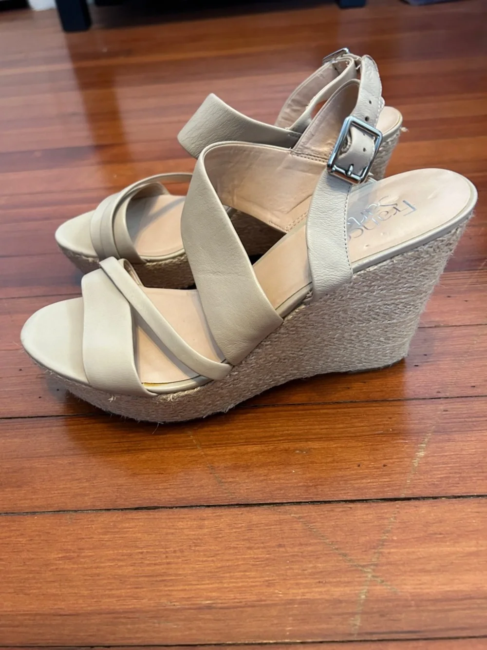 Franco Sarto Espadrille Wedge Sandals Size 10 Cream Ankle Strap Platform Summer